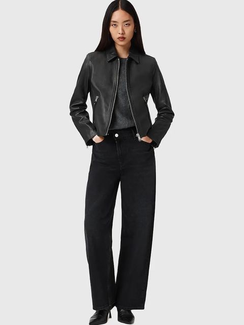 AllSaints kurtka skórzana kolor czarny przejściowa W057LD