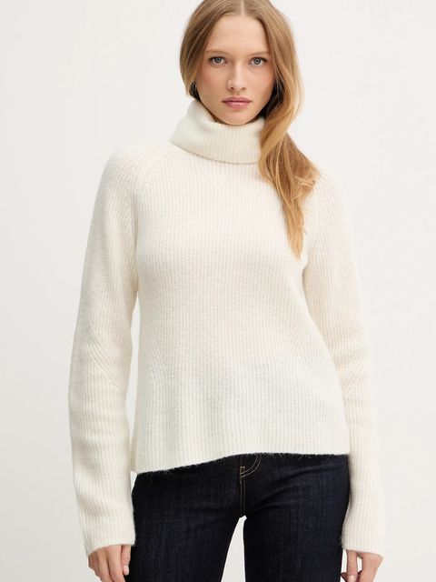 BOSS Orange sweter z dodatkiem wełny damski kolor beżowy lekki z golfem 50548937 - zdjęcie produktu nr 1