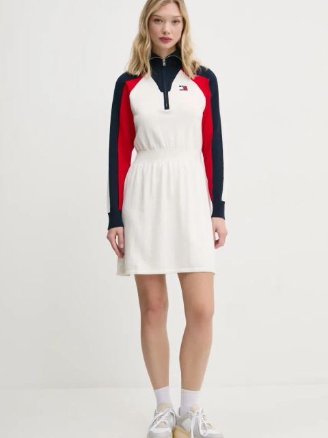 Tommy Jeans sukienka z domieszką wełny kolor beżowy mini rozkloszowana DW0DW19467