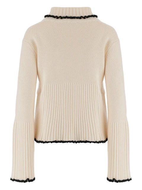 Jil Sander ribbed high-neck ruffled sweater - Neutrals