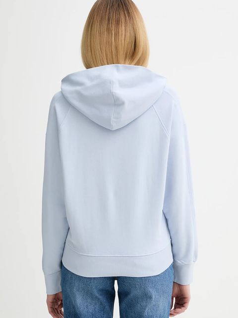 Marc O'Polo bluza bawełniana damska kolor niebieski z kapturem z aplikacją 600407354165