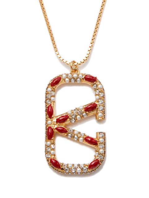 Valentino Garavani VLogo Signature crystal-embellished necklace - Gold