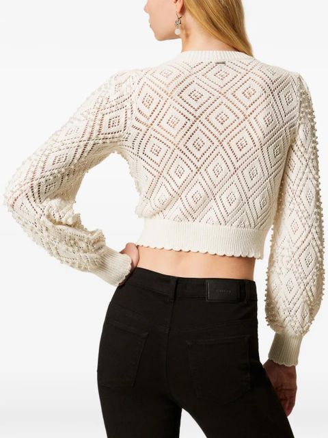 TWINSET diamond-pattern faux-pearl cardigan - White