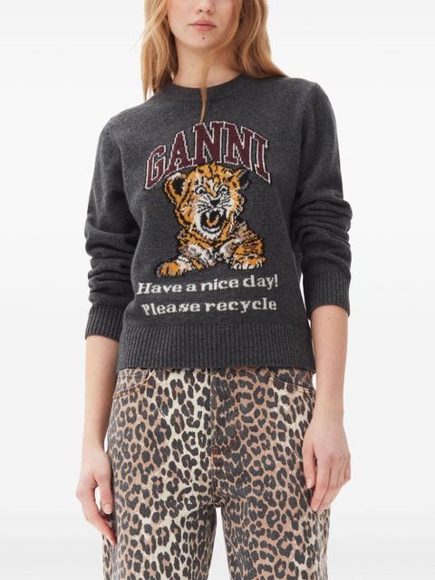 GANNI intarsia-knit tiger jumper - Grey