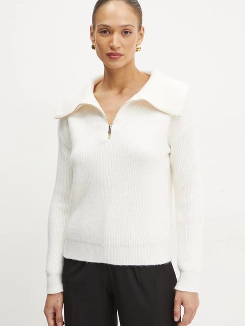 Morgan sweter z domieszką wełny MCOLAR damski kolor beżowy z golfem MCOLAR