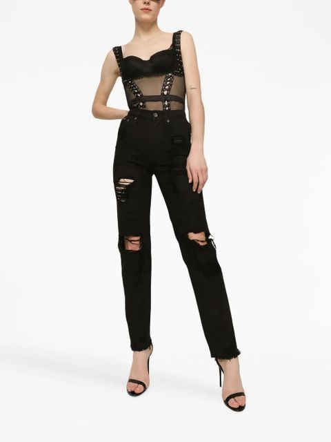 Dolce & Gabbana floral-lace V-neck bodysuit - Black