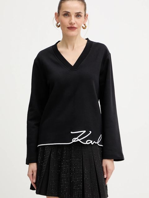 Karl Lagerfeld bluza z bawełną damskie kolor czarny z aplikacją A4W20040 - zdjęcie produktu nr 1