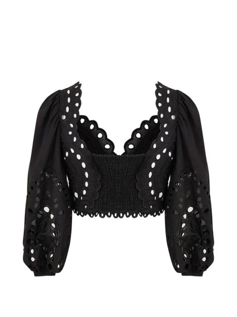 Charo Ruiz Ibiza Luna embroidered smocked blouse - Black - zdjęcie produktu nr 2