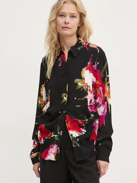 Desigual koszula NAGOYA damska kolor czarny regular z kołnierzykiem klasycznym 24WWCW15