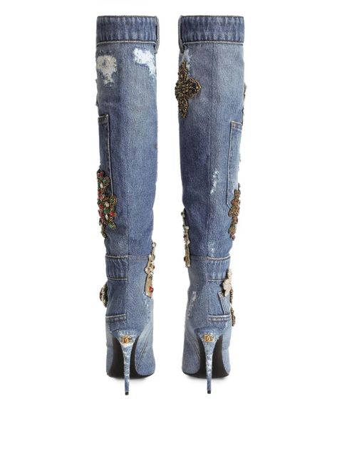 Dolce & Gabbana 105mm embroidered patchwork denim boots - Blue