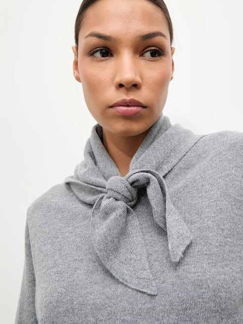 Answear.LAB sweter z wełny merino z apaszką damski kolor szary lekki