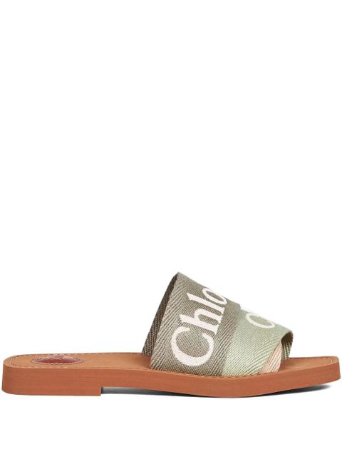 Chloé logo embroidery ribbon sandals - Green - zdjęcie produktu nr 1
