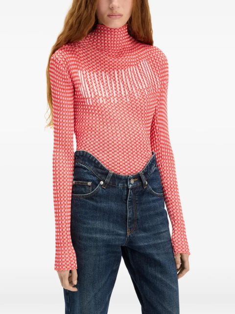 Jean Paul Gaultier gingham-pattern asymmetric-collar top - Red
