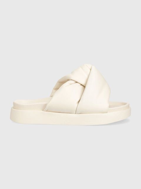 Inuikii klapki skórzane Soft Crossed damskie kolor beżowy na platformie 70104-140