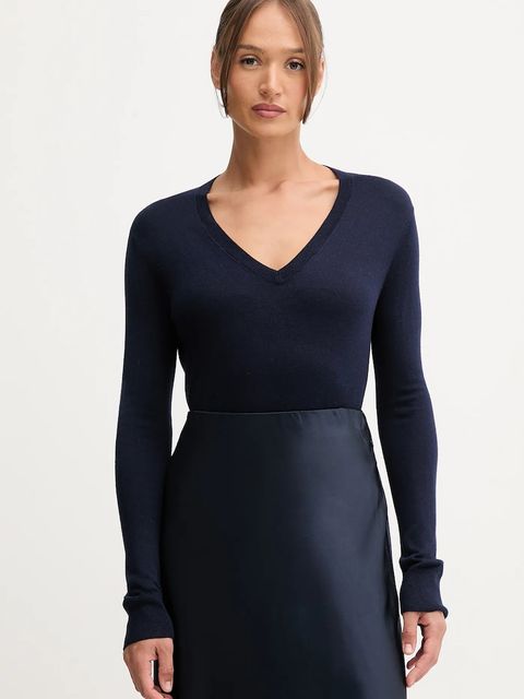 United Colors of Benetton sweter z domieszką jedwabiu damski kolor granatowy lekki 1ZRED402L - zdjęcie produktu nr 1