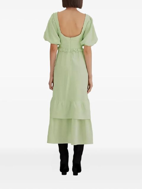 FARM Rio puffed short-sleeve midi dress - Green