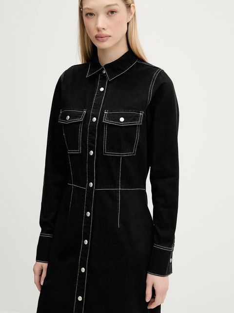 Karl Lagerfeld Jeans sukienka jeansowa kolor czarny midi prosta A3W13015