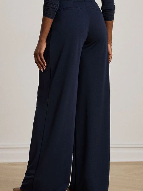 Lauren Ralph Lauren spodnie damskie kolor granatowy szerokie high waist 200980217