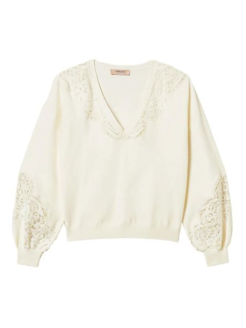 TWINSET embroidered v-neck sweater - White - zdjęcie produktu nr 1
