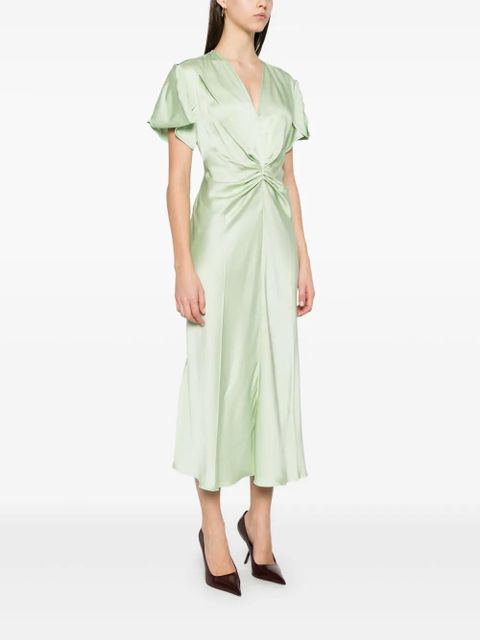 Victoria Beckham gathered V-neck midi dress - Green
