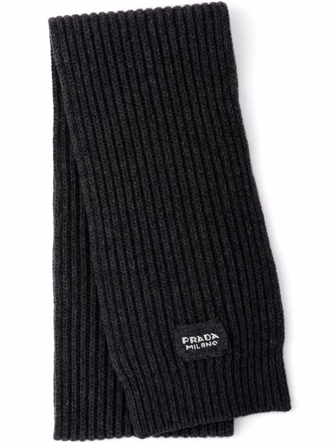 Prada logo-patch knitted scarf - Black - zdjęcie produktu nr 1