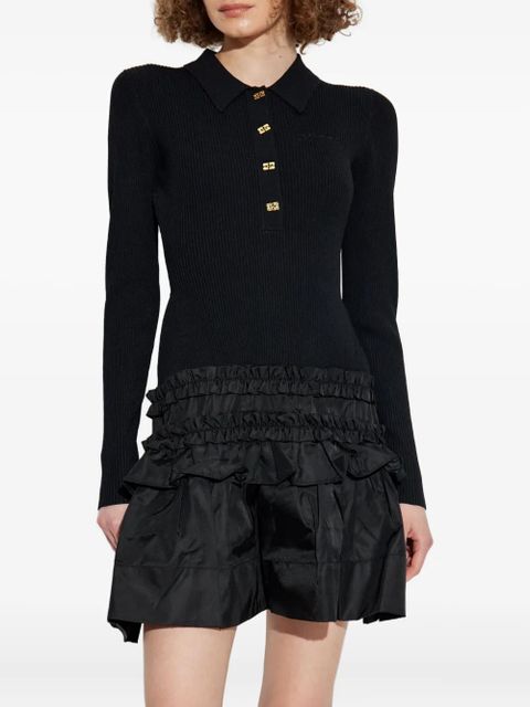 GANNI ribbed ruffled-skirt mini dress - Black