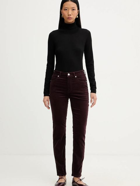 Marc O'Polo spodnie damskie kolor bordowy dopasowane high waist 511096811111 - zdjęcie produktu nr 2