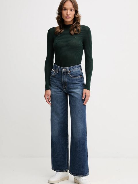 Lacoste sweter wełniany damski kolor zielony lekki z półgolfem AF4189 - zdjęcie produktu nr 2