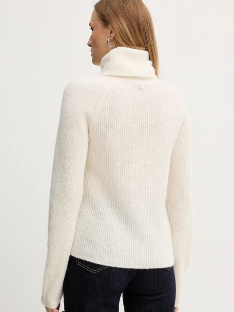 BOSS Orange sweter z dodatkiem wełny damski kolor beżowy lekki z golfem 50548937