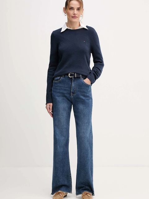 Tommy Hilfiger sweter wełniany damskie kolor granatowy lekkie WW0WW40264 - zdjęcie produktu nr 2