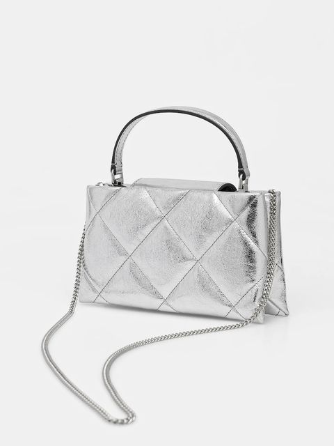 Tory Burch torebka skórzana Kira Diamond kolor srebrny 174998-040