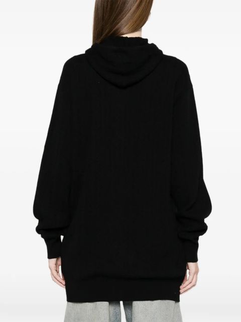 Balenciaga logo-embroidered cable-knit hoodie - Black