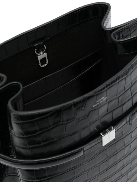 TOTEME croc-embossed belted bucket bag - Black