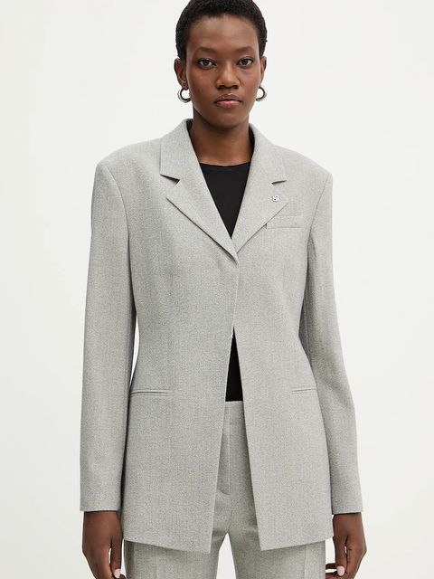 BOSS marynarka z dodatkiem wełny Jakara kolor szary jednorzędowa gładka 50554946 - zdjęcie produktu nr 1