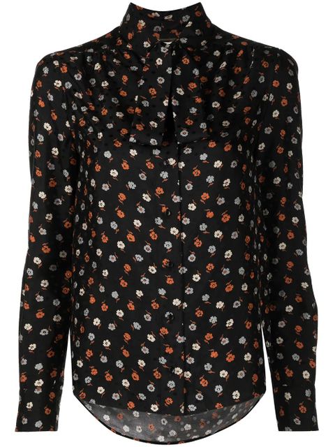 Saint Laurent floral-print long-sleeve blouse - Black - zdjęcie produktu nr 1