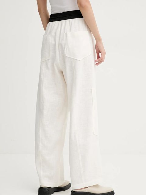 MMC STUDIO spodnie damskie kolor beżowy proste high waist LINEN - zdjęcie produktu nr 2