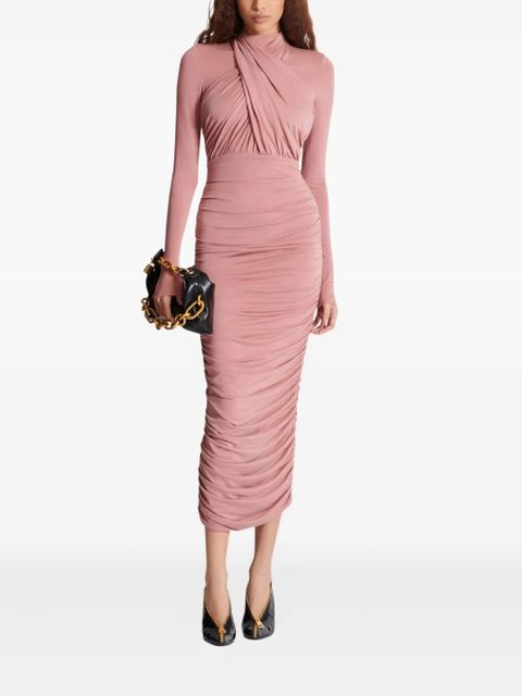 Balmain cross-neck pleated midi dress - Pink - zdjęcie produktu nr 2