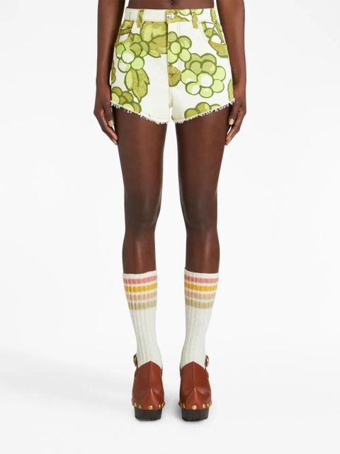ETRO Berry-print denim shorts - Green
