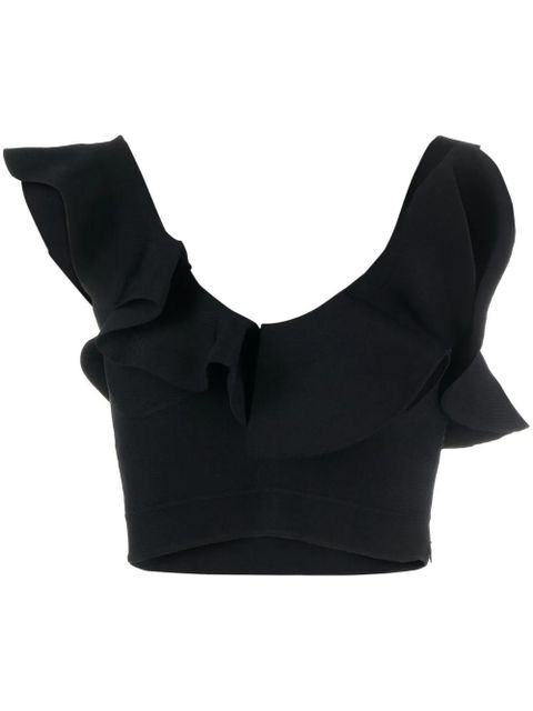 Alexander McQueen gathered-neckline cropped top - Black - zdjęcie produktu nr 1