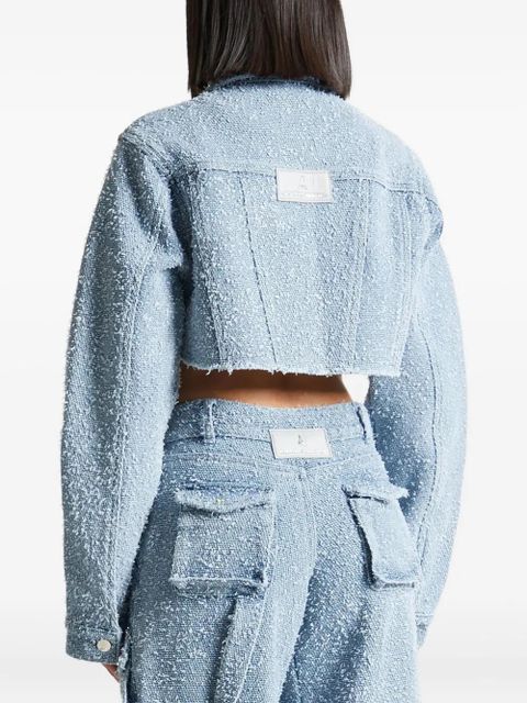Manière De Voir Catherine cropped bouclé denim jacket - Blue