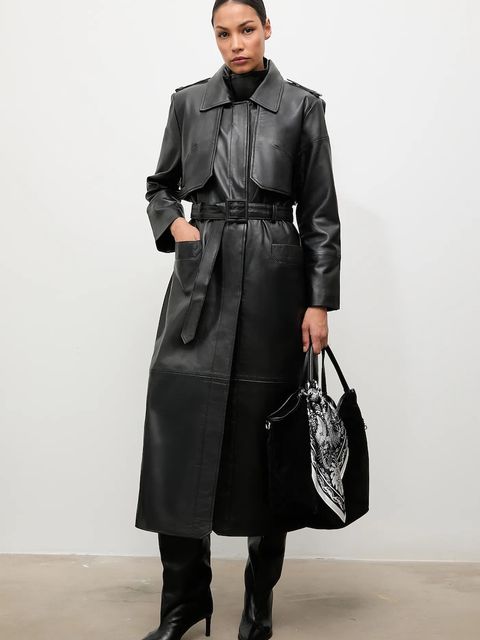 Answear.LAB trencz skórzany kolor czarny