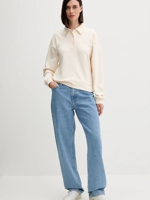 Lacoste bluza bawełniana damska kolor beżowy gładka SF0351