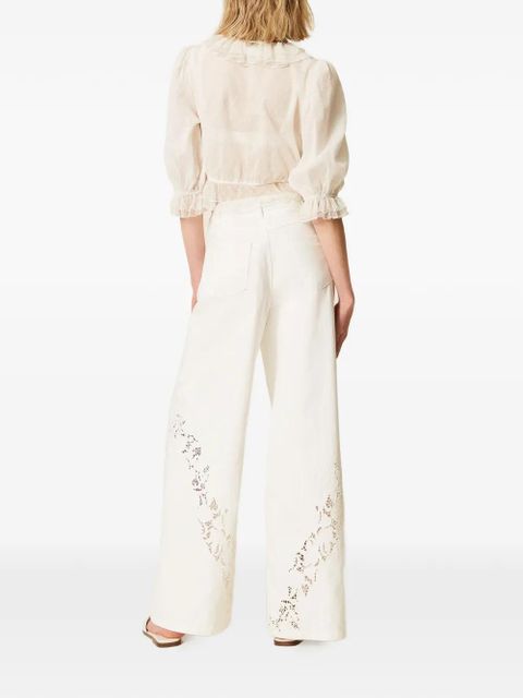 TWINSET floral-lace wide-leg jeans - White
