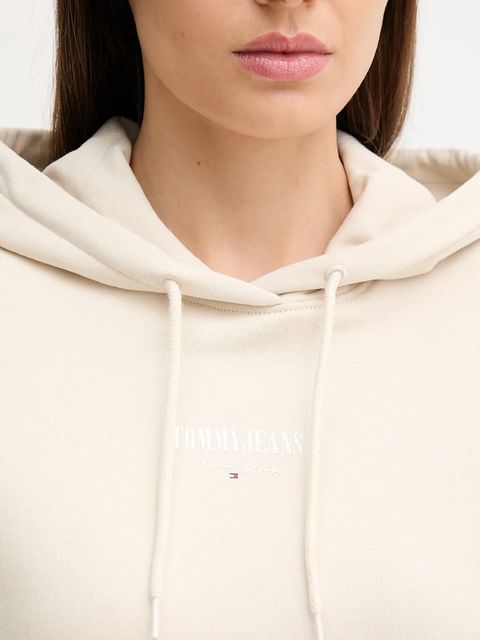 Tommy Jeans bluza bawełniana damska kolor beżowy z kapturem z nadrukiem DW0DW20943