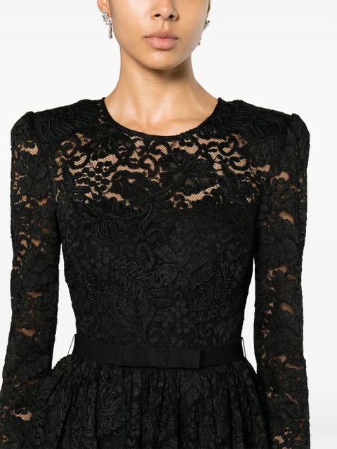 Self-Portrait detachable-belt floral-lace dress - Black