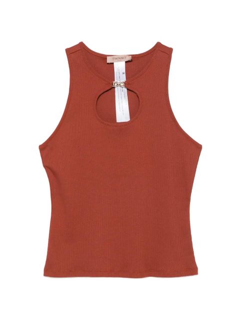 TWINSET keyhole ribbed top - Brown - zdjęcie produktu nr 1