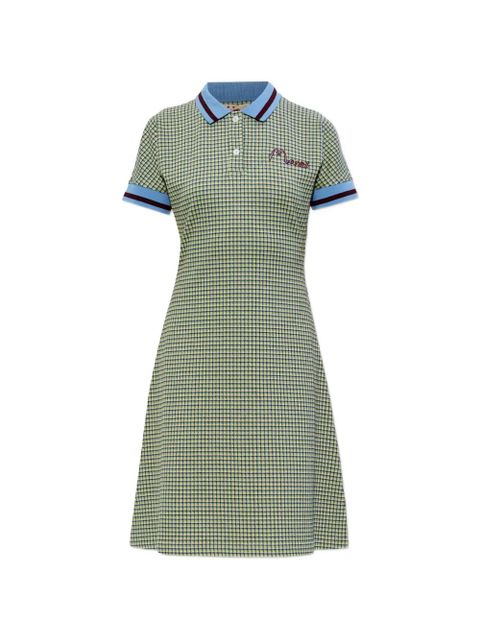 Marni check polo-collar mini dress - Green - zdjęcie produktu nr 1