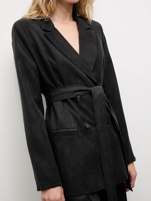 Answear.LAB marynarka kolor czarny dwurzędowa gładka