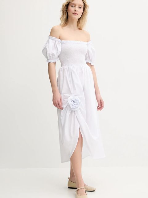 The Sleeper sukienka bawełniana kolor biały mini rozkloszowana BRDR06P001R