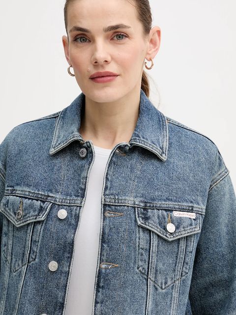 Calvin Klein Jeans kurtka jeansowa bawełniana kolor niebieski przejściowa oversize LV047D725G